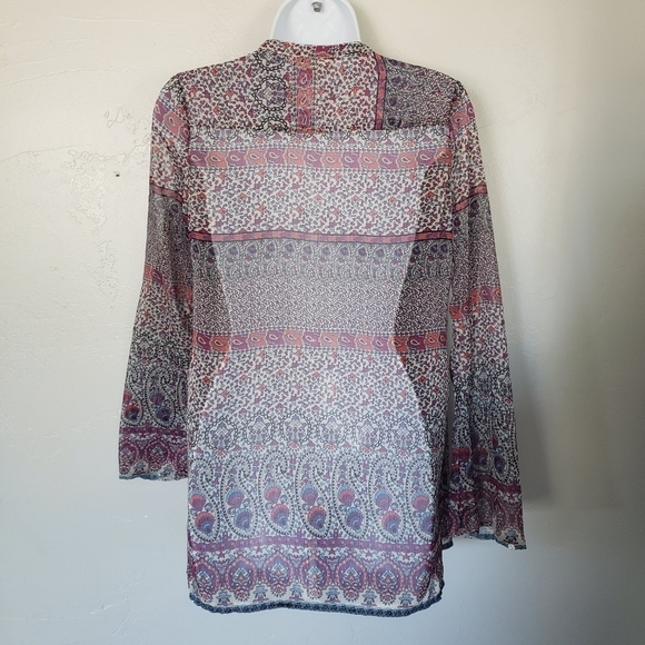 Converse XS Chiffon Semi-sheer Long Sleeve Shirt Button Up Paisley Pattern Top - Picture 5 of 8